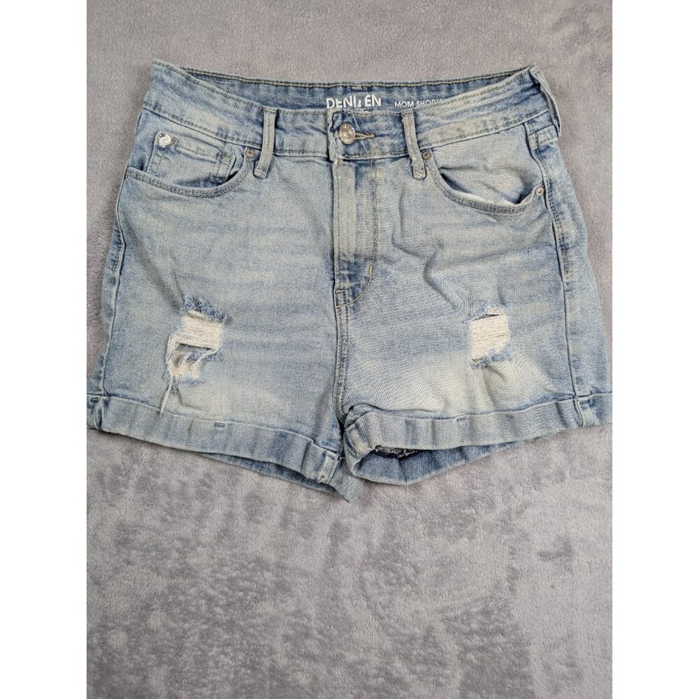 Levis Denizen Denim Mom Shorts Womens Size 3 26 Light Wash Distressed Cuffed Hem - Picture 1 of 10